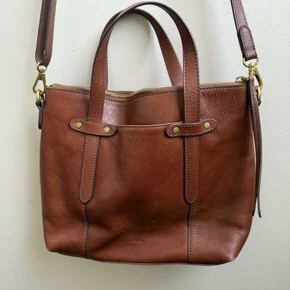 Fossil Felicity Satchel brown leather crossbody - Picture 1 of 8